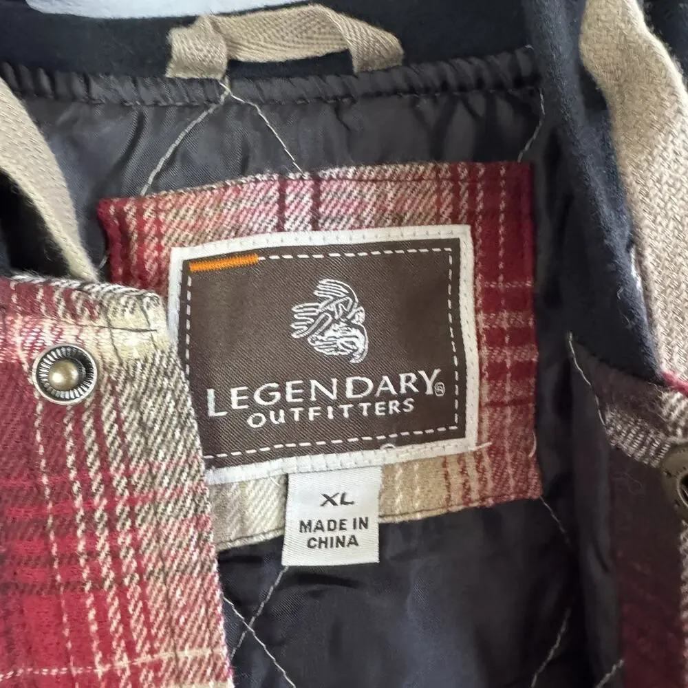 Legendary Whitetails Men’s XL Plaid Hooded Flannel Shirt Jacket Quilted Lined